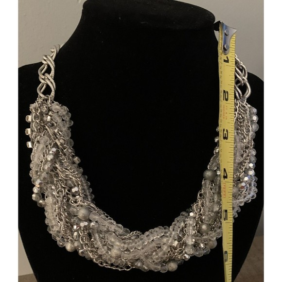 Thalia Sodi Necklace Twisted Silvertone Chain & Clear Bead Choker - Picture 6 of 13